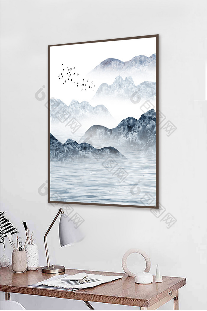 新中式山水石纹抽象装饰画