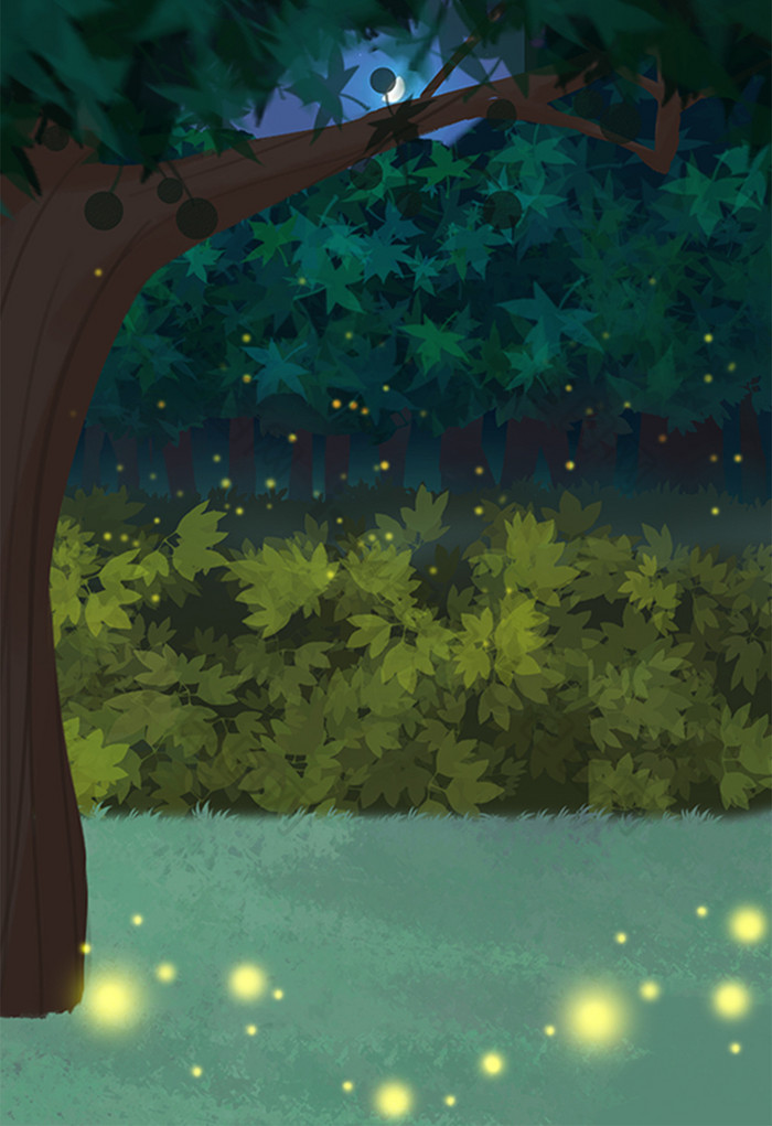 夜晚树林萤火虫风景图片