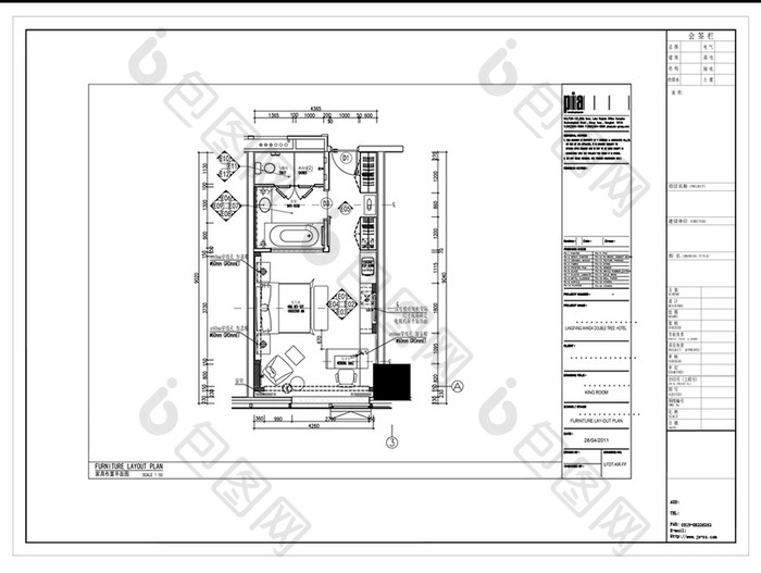 酒店大床房空间设计CAD图