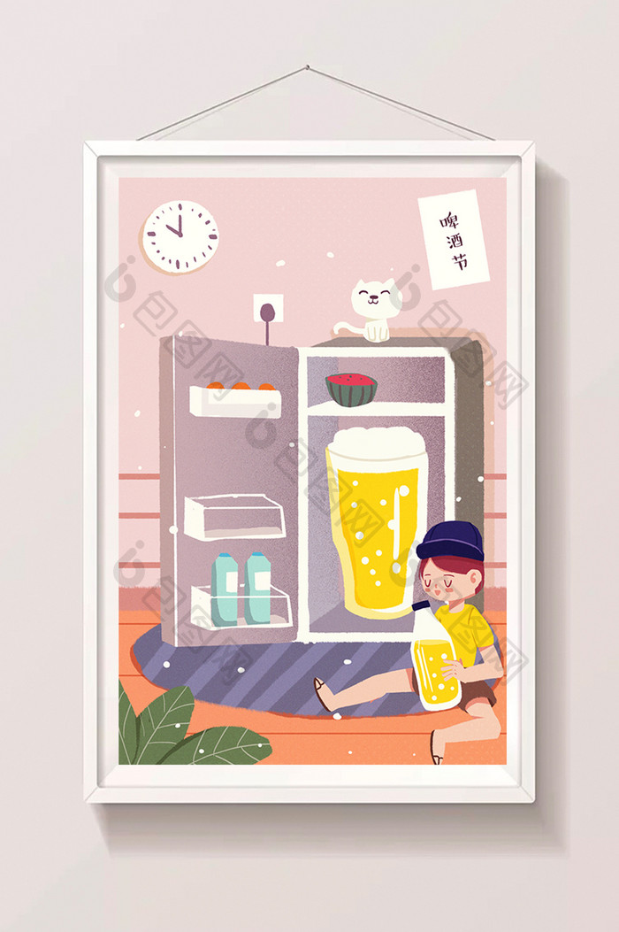 卡通啤酒节冰箱冷藏闪屏通用插画