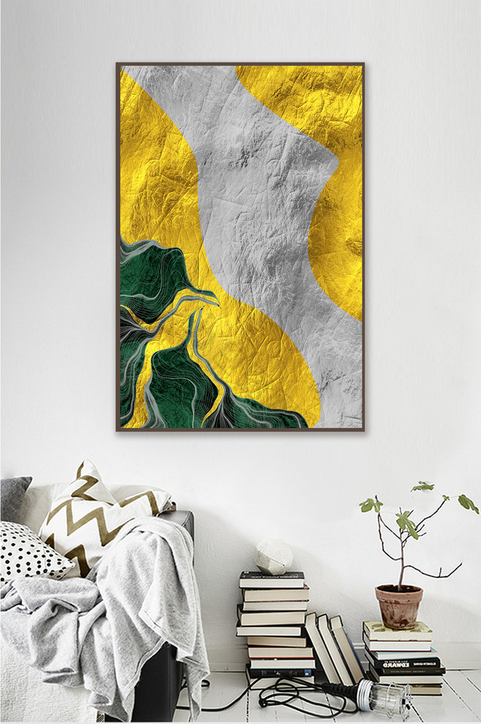 抽象金色祖母绿山水抽象装饰画图片