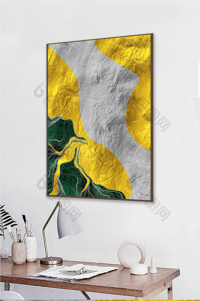 抽象金色祖母绿山水抽象装饰画
