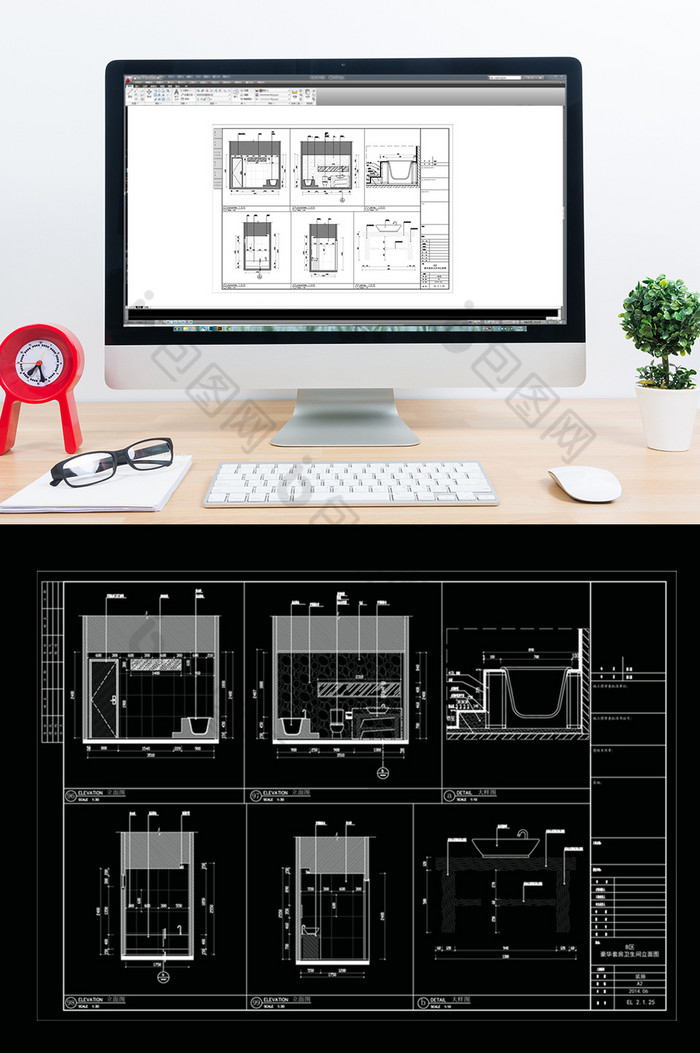 豪华套房卫生间空间CAD方案图片图片