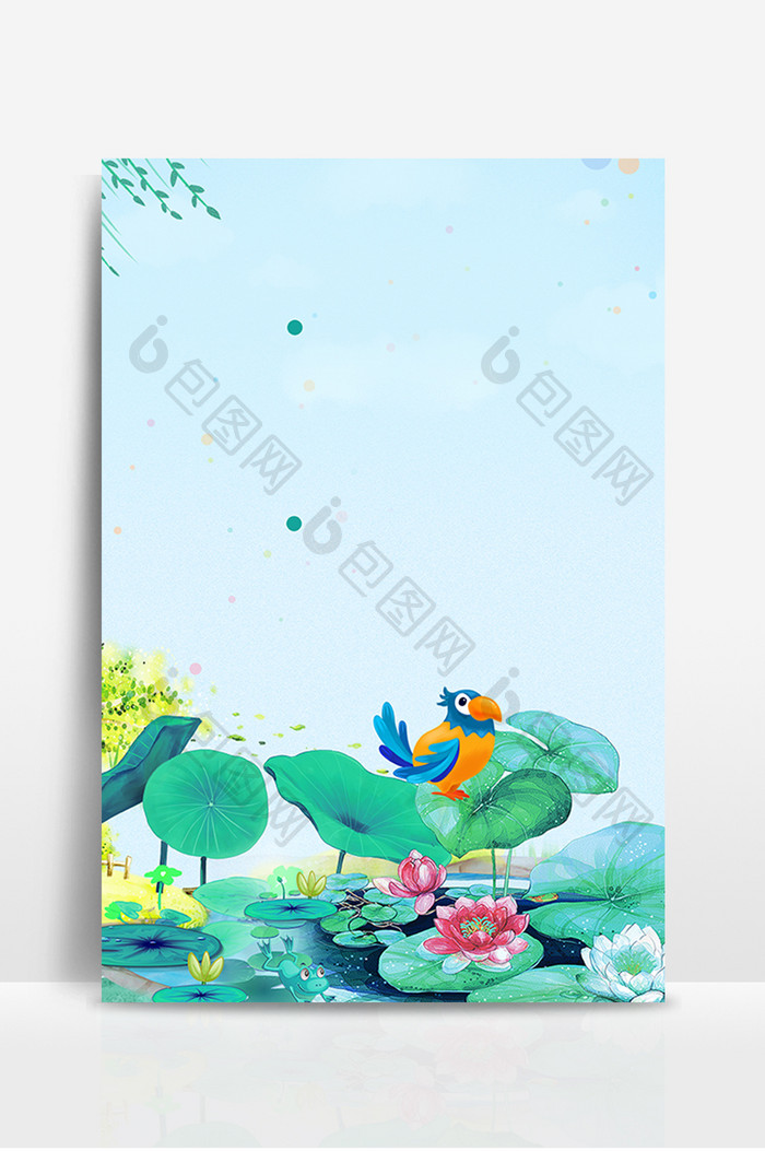荷塘小鸟自然风光广告设计背景图