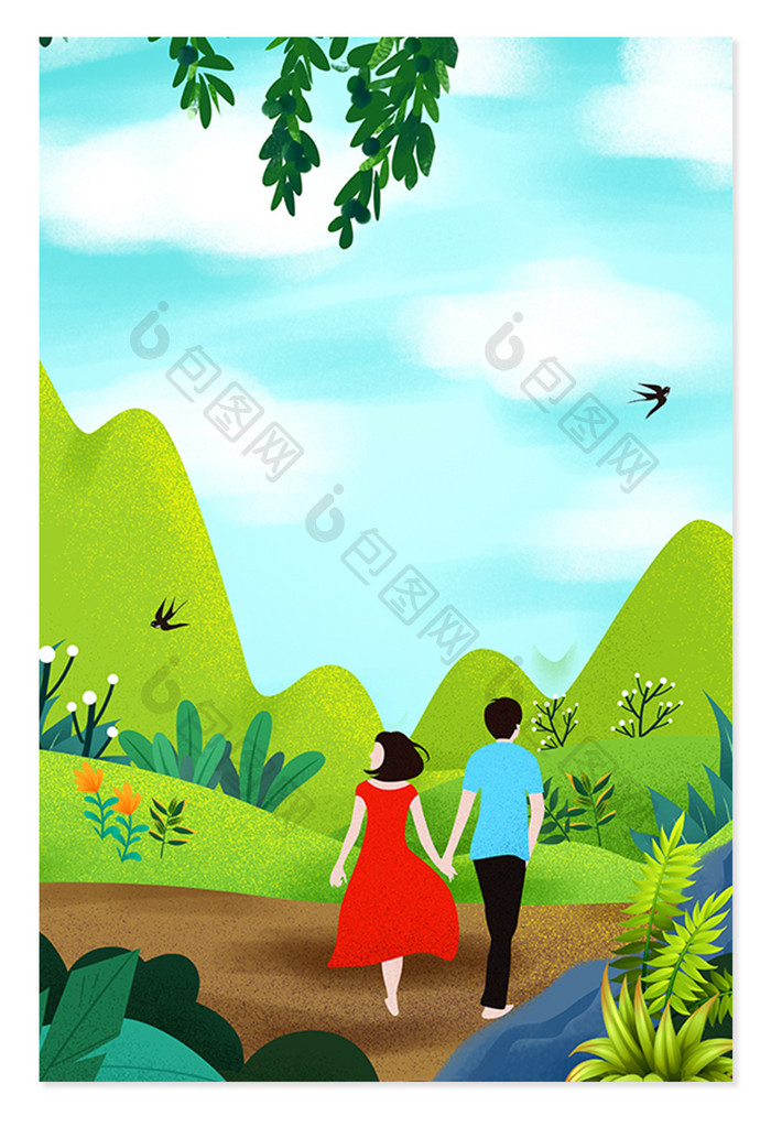 情侣散步旅游广告设计背景图