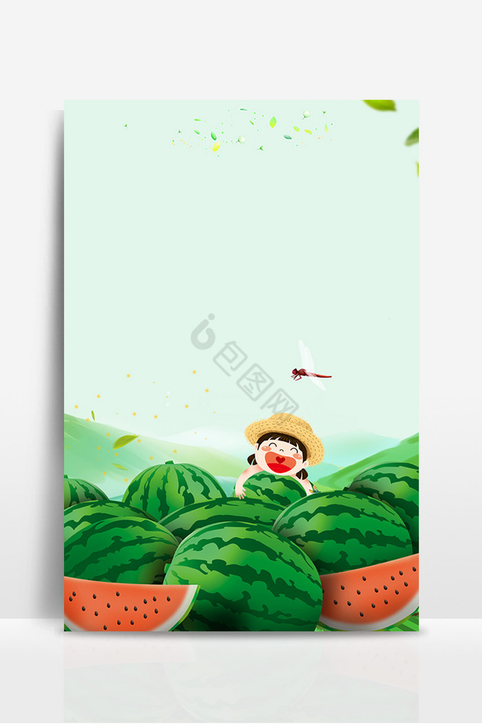 西瓜堆吃西瓜的小孩广告图图片