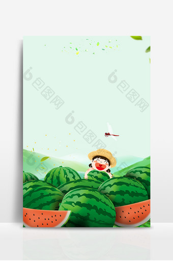 西瓜堆吃西瓜的小孩广告设计背景图图片
