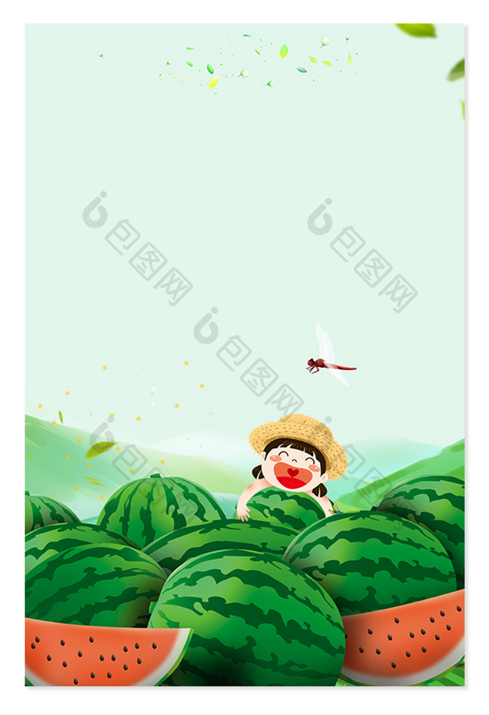 西瓜堆吃西瓜的小孩广告设计背景图