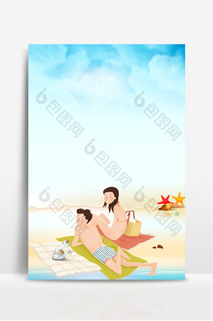 夏日沙滩海岛度假的情侣广告设计背景图
