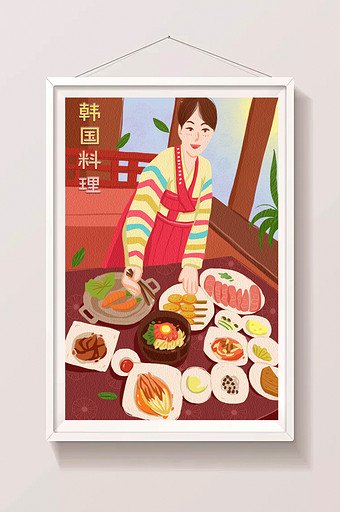 扁平卡通可爱美食食物韩国料理韩国菜插画图片