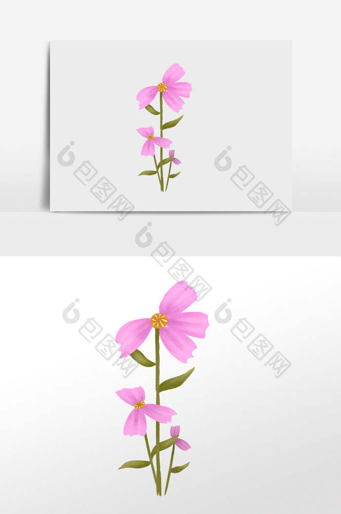 粉色小清新花卉手绘插画元素
