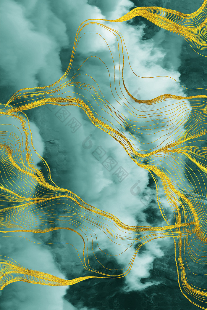 定制金色祖母绿抽象云海
