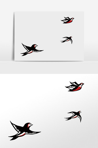 黑白燕子手绘插画元素图片