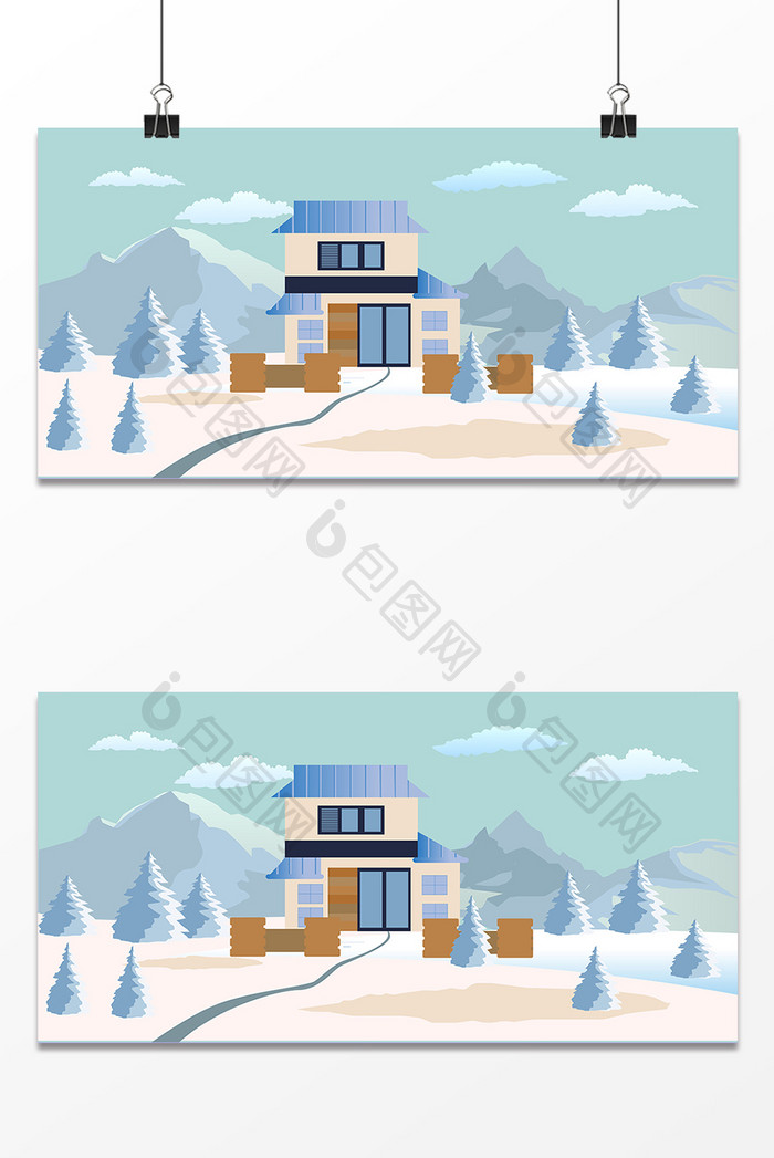 冬季建筑房子白云设计背景图