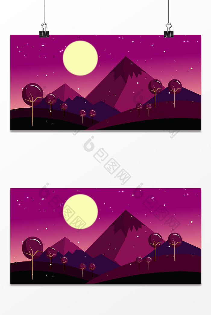 紫色月亮星空设计背景图