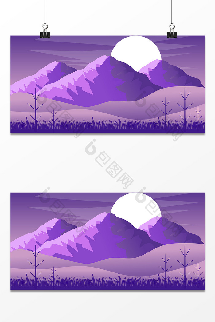 紫色大山月亮设计背景图