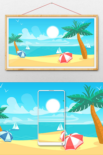 阳光夏日沙滩度假背景插画图片