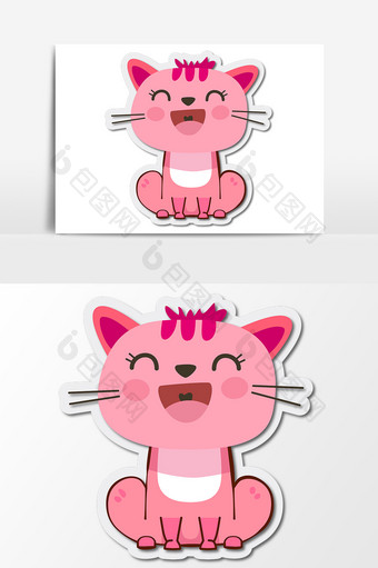 卡通手绘粉色小猫多元素图案素材图片