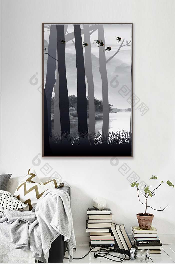 新中式抽象森林树木装饰画