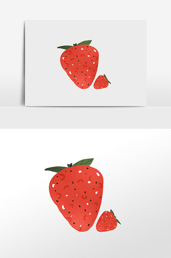 清新手绘夏日草莓插画元素素材图片