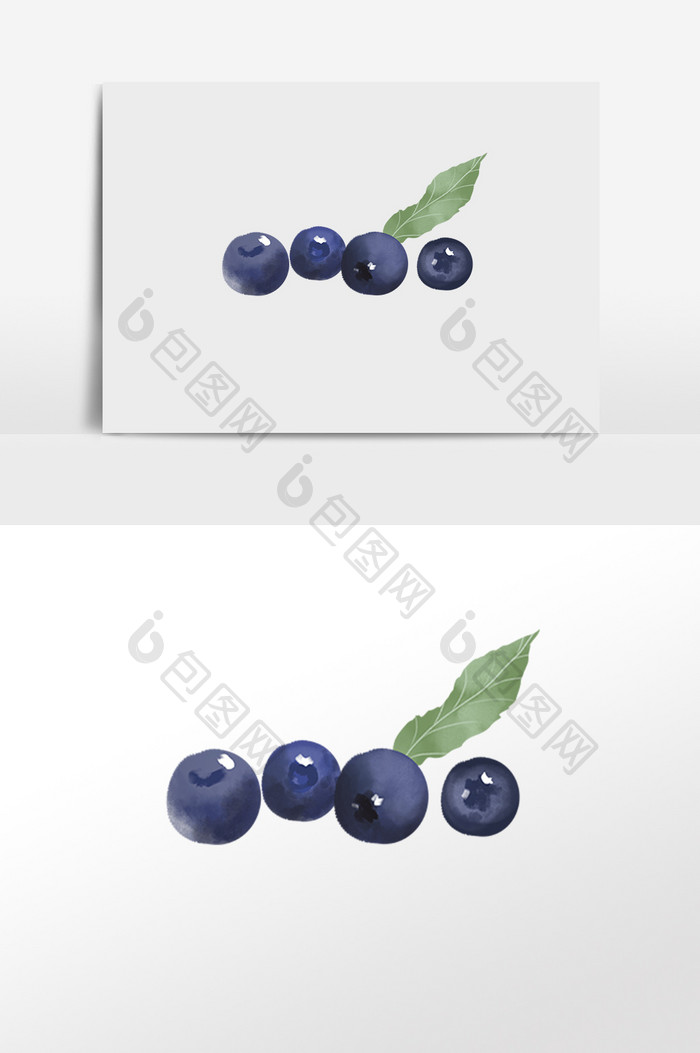 蓝色手绘小清新水彩蓝莓水果素材