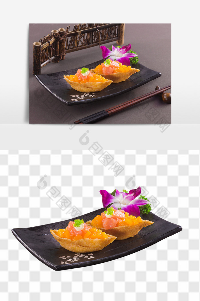 香芒三文鱼腐皮寿司日式料理图片图片