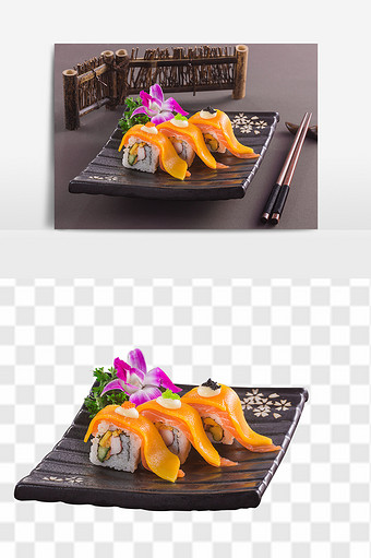 香芒三文鱼卷日式料理元素图片