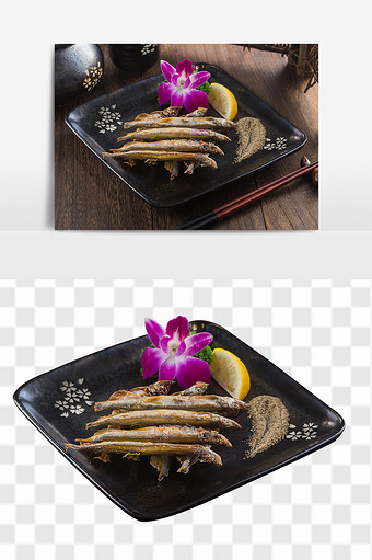盐烤多春鱼日式料理元素图片