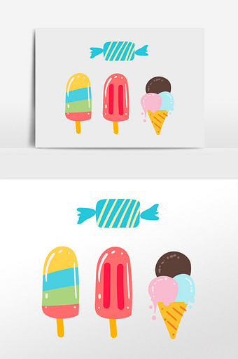 卡通清新手绘冰淇淋冰棒插画元素图片
