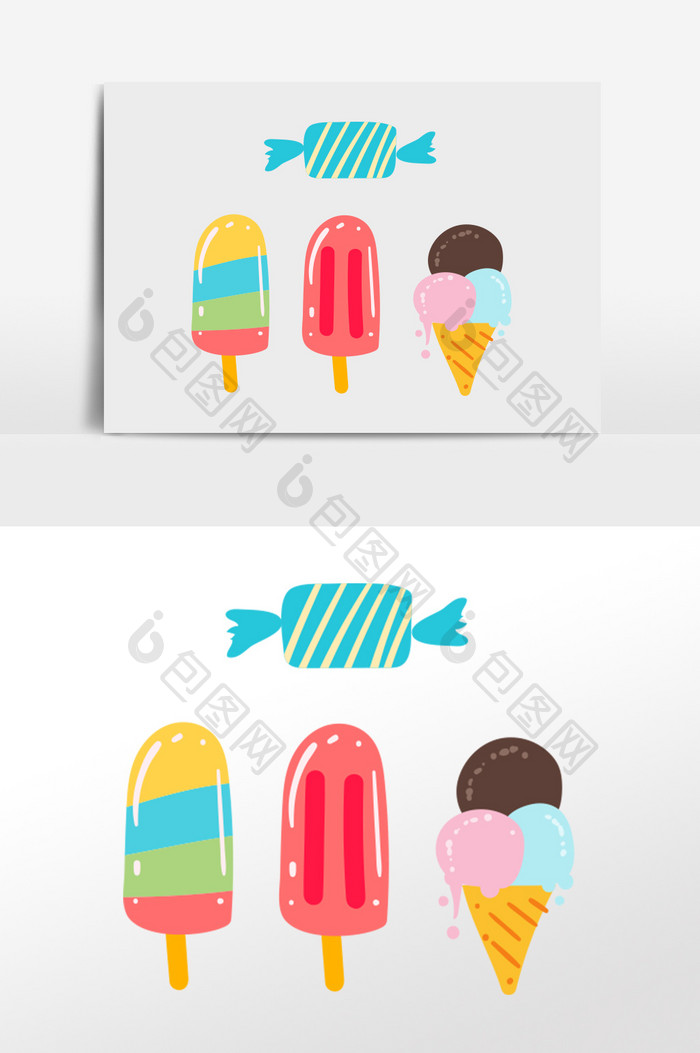 卡通清新手绘冰淇淋冰棒插画元素