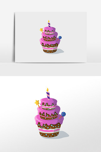 卡通清新生日蛋糕食物插画元素图片