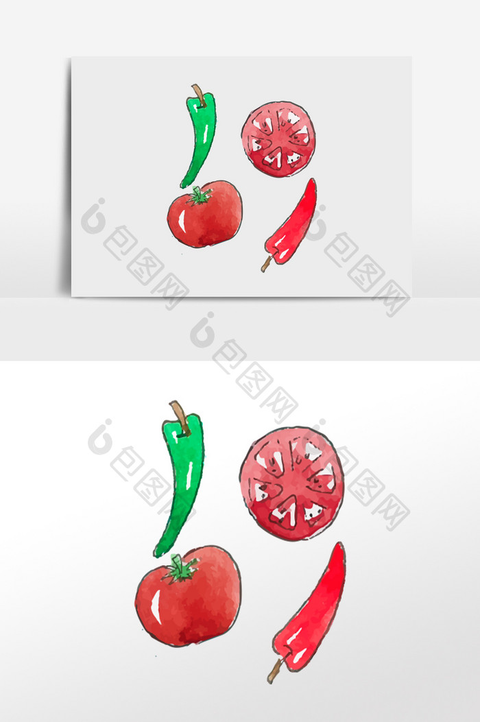 卡通清新水彩番茄插画元素