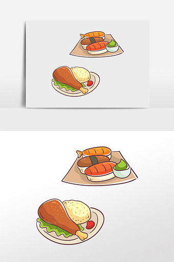 卡通清新手绘鸡腿肉寿司插画元素图片