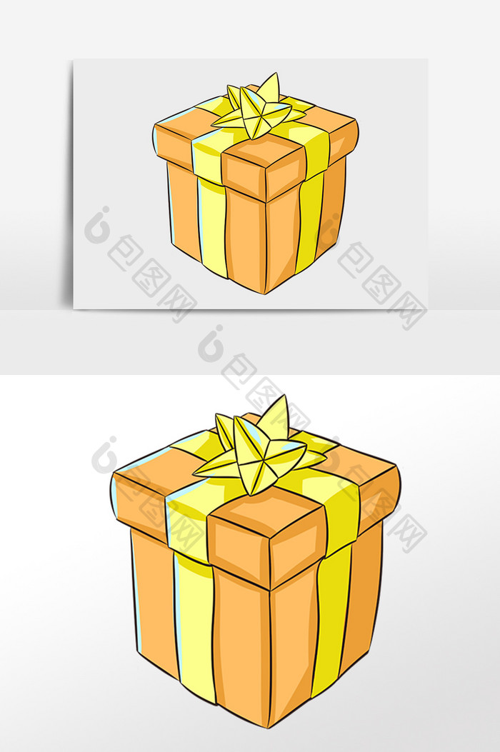 黄色礼品包装盒插画元素