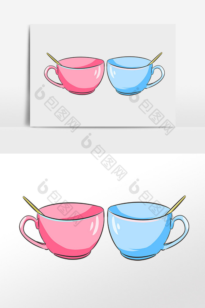 手绘彩色咖啡杯插画元素