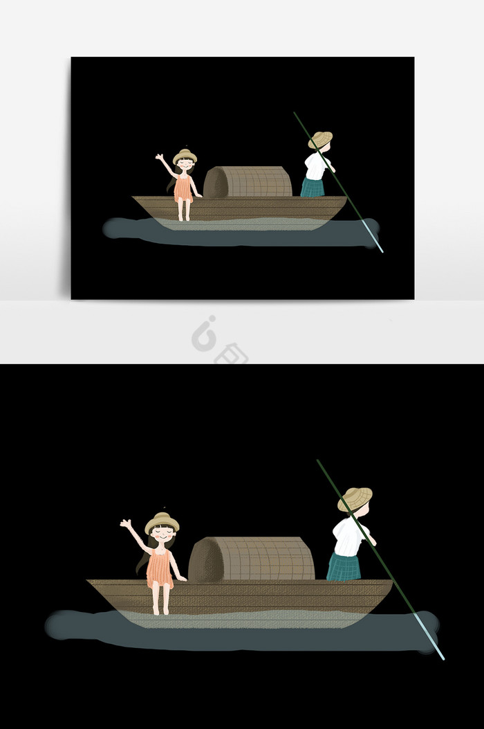 划船小女孩图片
