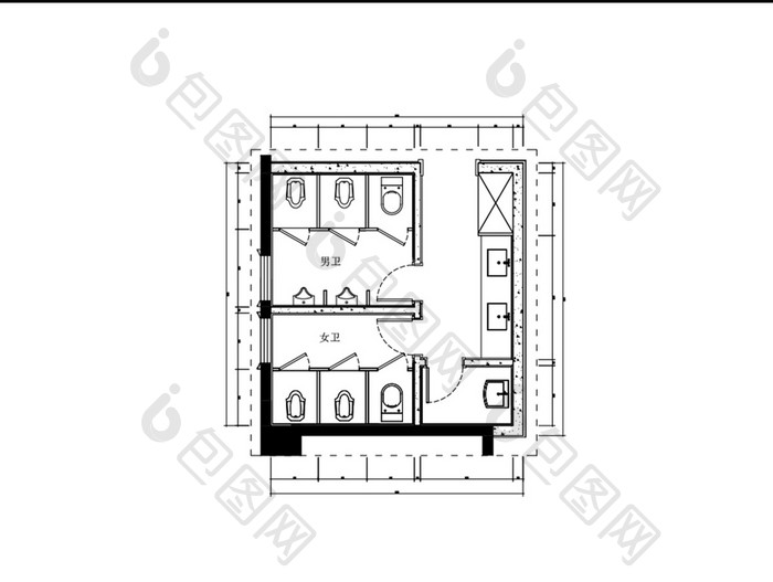 餐饮企业公用男女卫生间平面图纸CAD图纸
