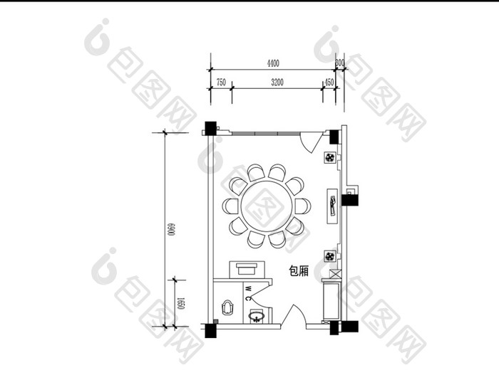 酒店餐饮包间平面布局图CAD图纸