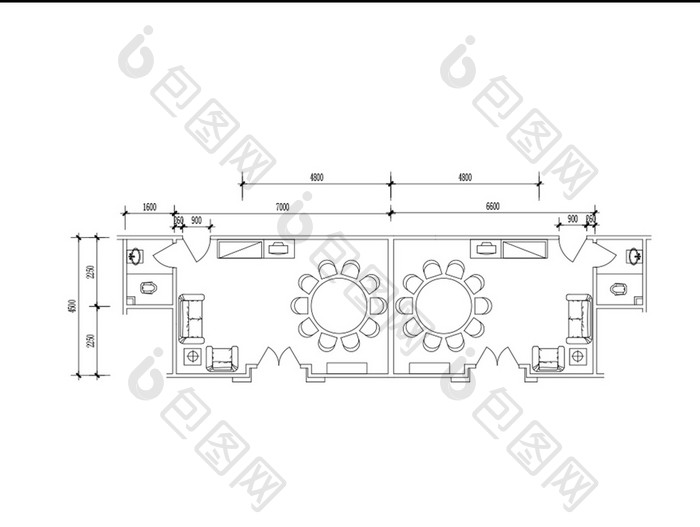 酒店餐饮包房平面布局图CAD图纸