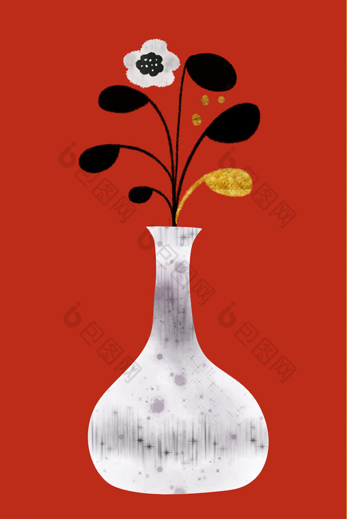 复古抽象花瓶水彩水墨装饰画