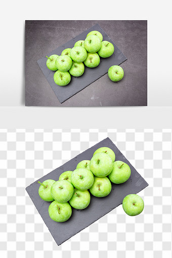 新鲜俯拍青苹果高清免抠透底水果元素图片