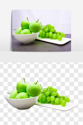新鲜青葡萄苹果高清免抠透底水果元素图片