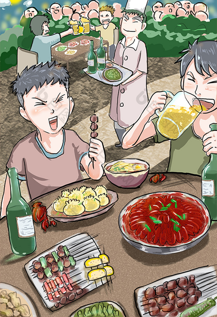 夏季美食街边烧烤派对