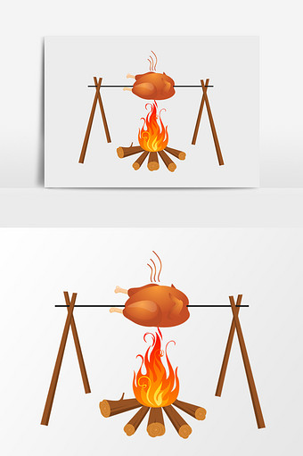 卡通免扣篝火烤鸡图片