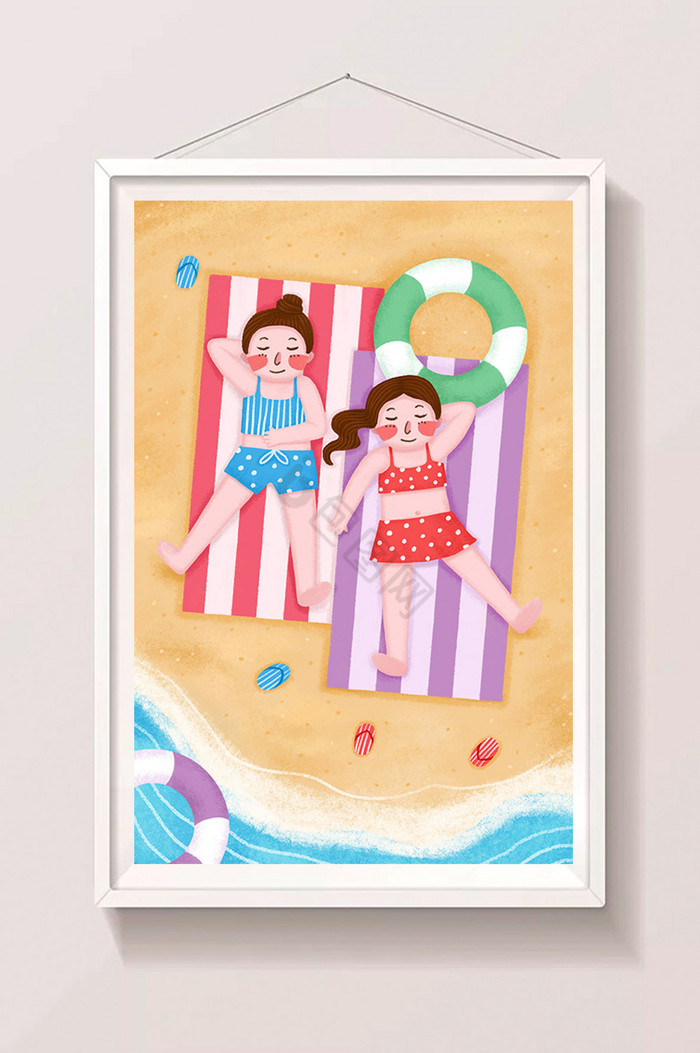 泳装女孩海边度假暑期生活插画图片