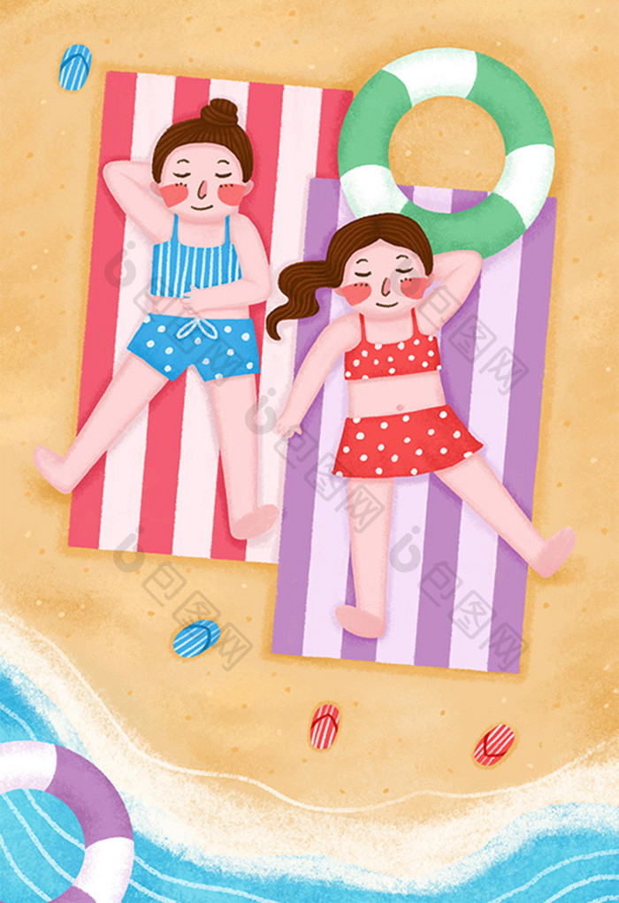 泳装女孩海边度假暑期生活插画