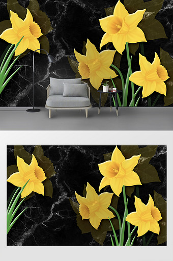 大理石3d立体花卉电视背景墙图片