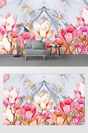 欧式唯美淡雅珍珠花卉3d立体电视背景墙图片