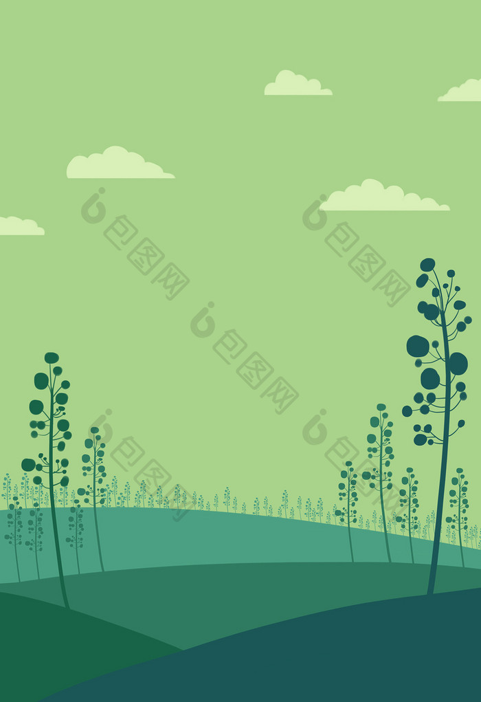 绿色创意扁平元素野外树林插画背景