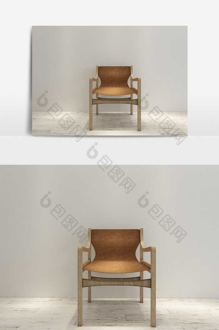 简约木质皮革座椅模型
